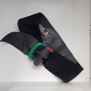 Jaeger Women's Suede Black Leather Sash Wide Belt 26"